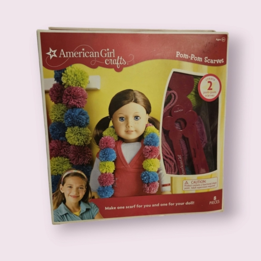 American Girl Crafts Pom-Pom Scarves Craft Kit Pink Green One Size (NEW)